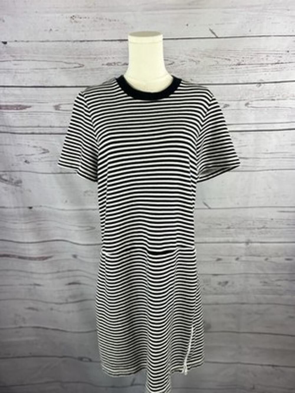 Kate Spade Saturday Black White Striped T-Shirt Dress Size L Side Zippers